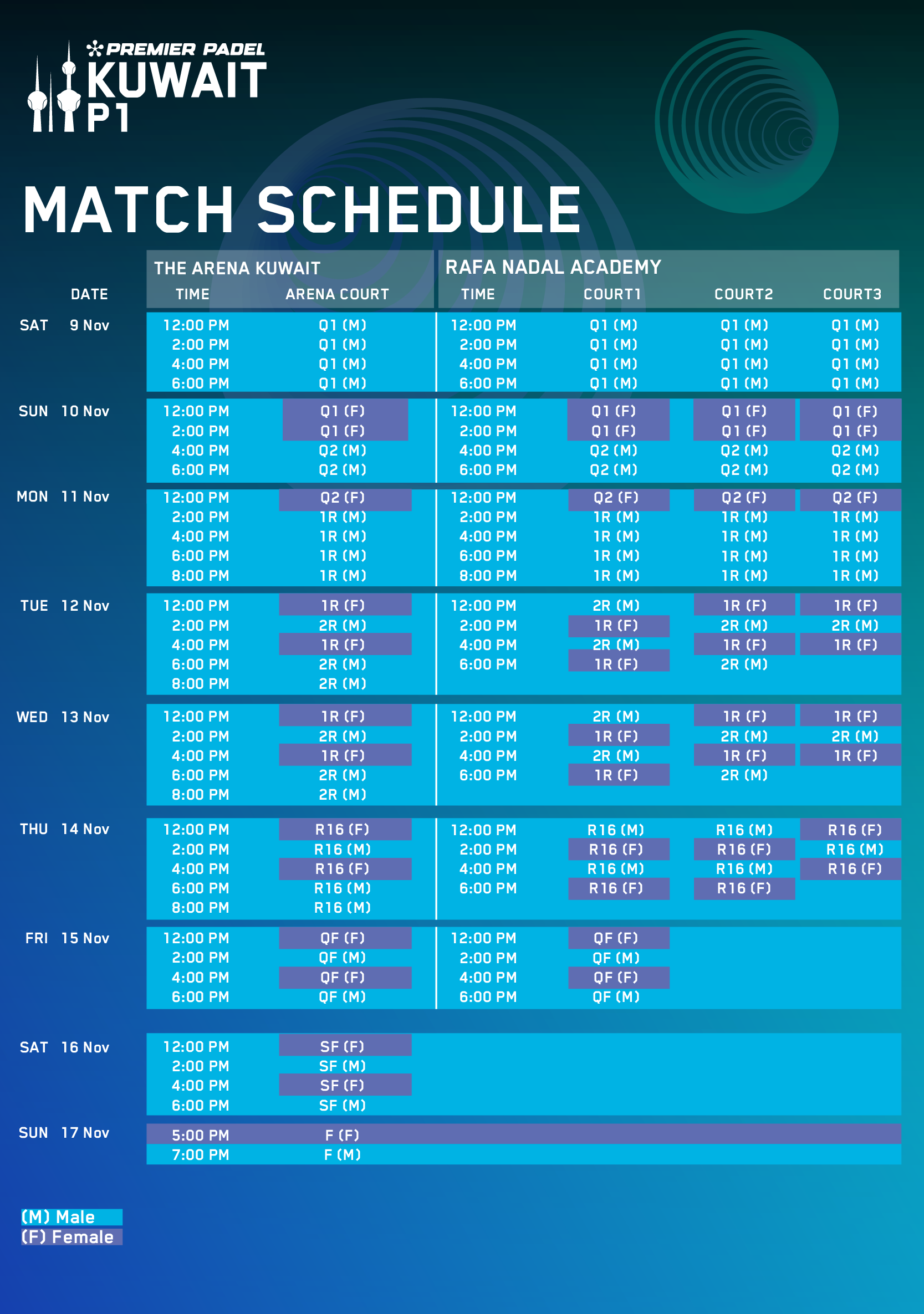 Premier Padel Kuwait - Schedule